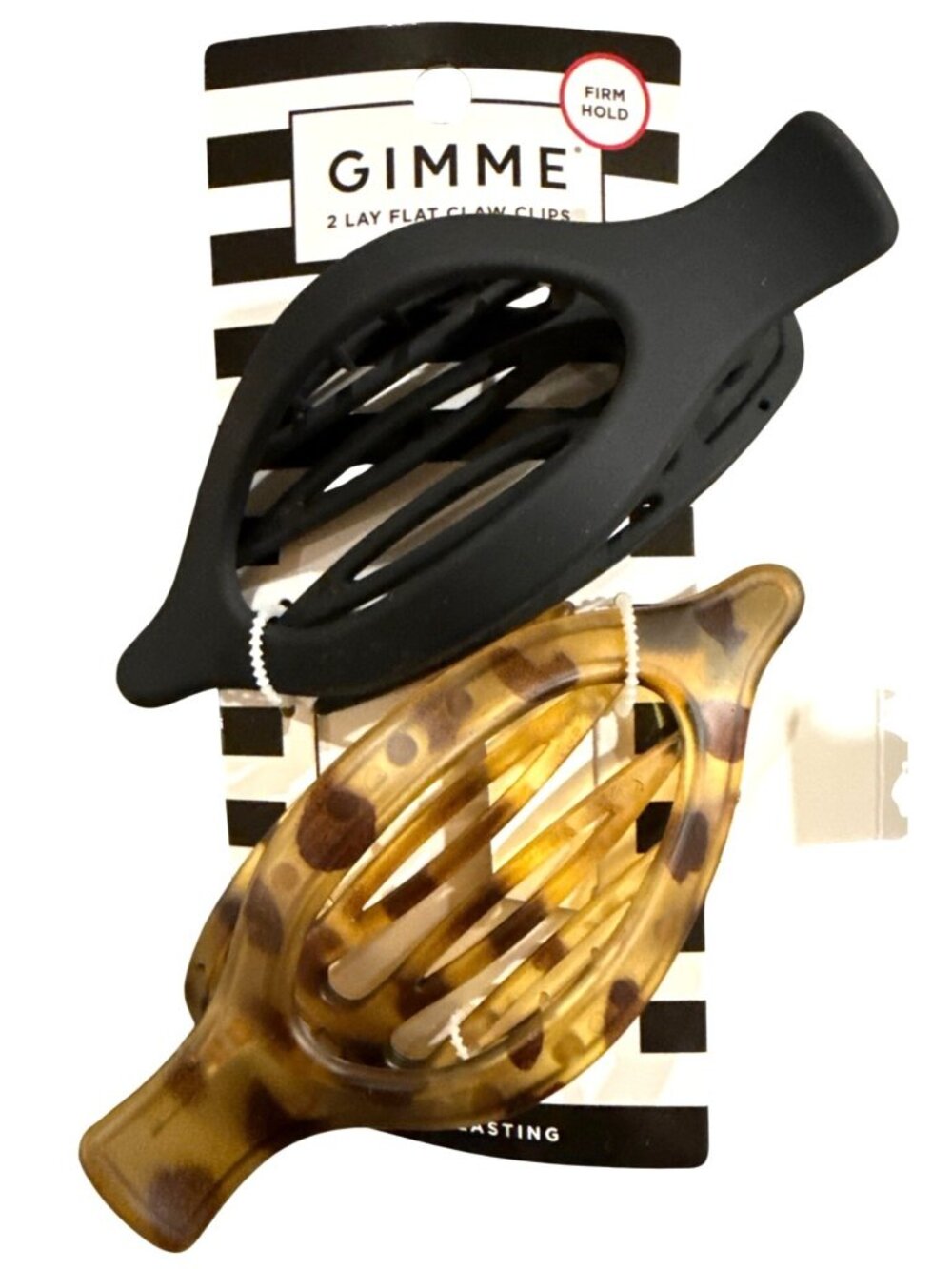 2 Gimme Lay Flat Claw Clips Firm Hold Black +Tortoise Medium Hair Curved Comfort